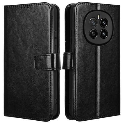 For Honor Magic7 5G Case Crazy Horse Texture PU Leather Phone Wallet Cover - Black