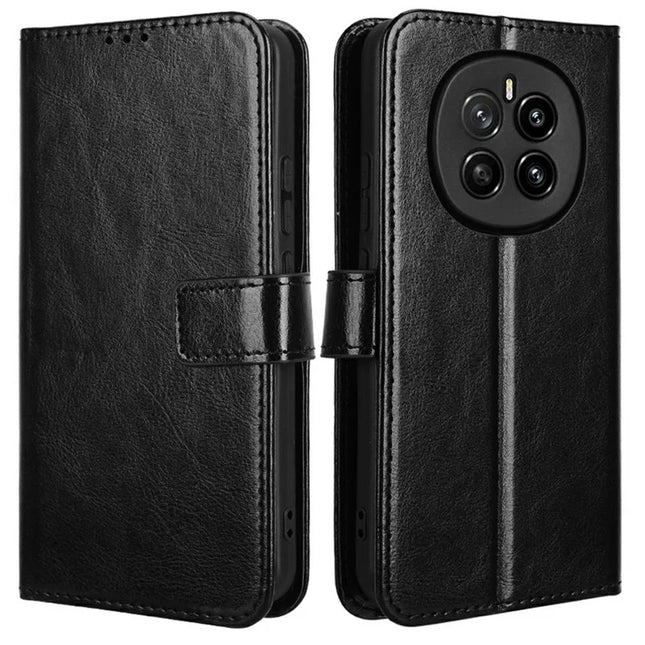 For Honor Magic7 5G Case Crazy Horse Texture PU Leather Phone Wallet Cover - Black