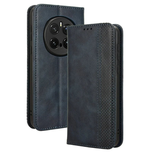 For Honor Magic7 Pro 5G Leather Case Wallet Stand Retro Texture Phone Cover - Blue