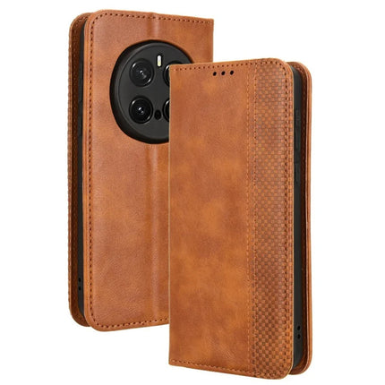 For Honor Magic7 Pro 5G Leather Case Wallet Stand Retro Texture Phone Cover - Brown