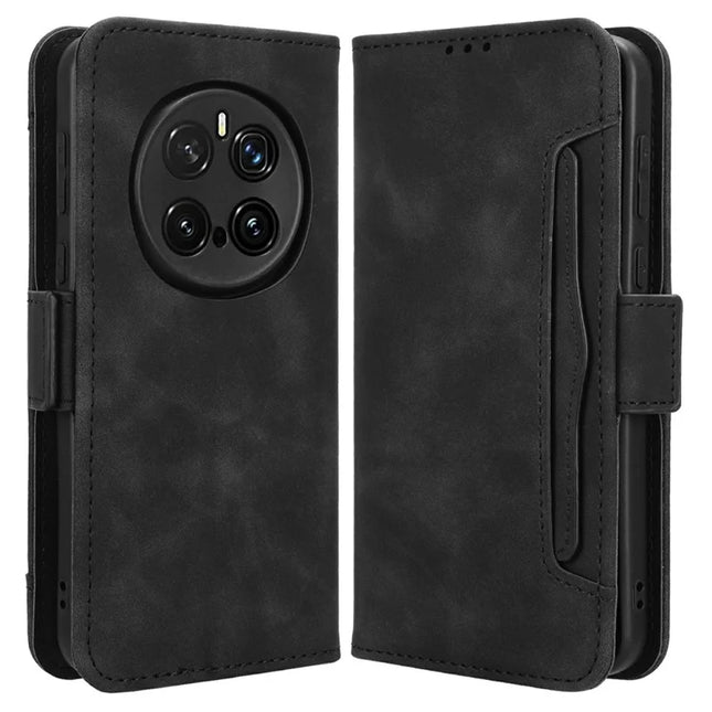 For Honor Magic7 Pro 5G Leather Case Phone Wallet Cover with Multiple Card Slots - Black