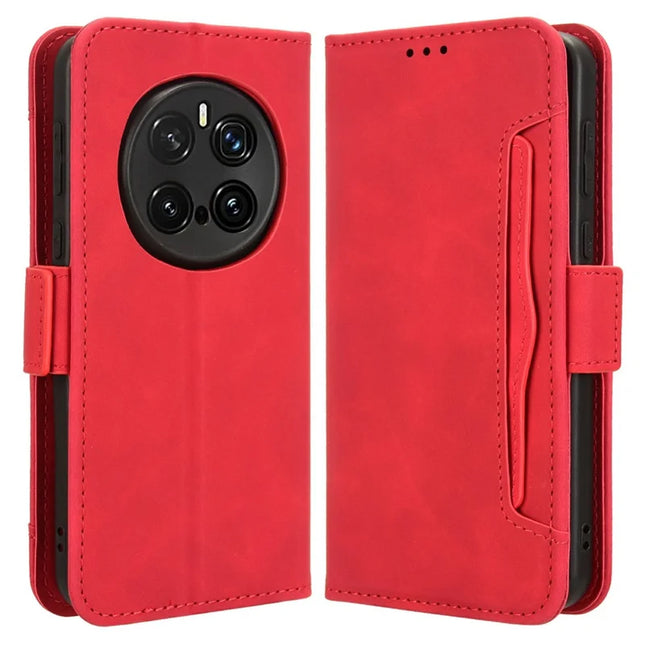 For Honor Magic7 Pro 5G Leather Case Phone Wallet Cover with Multiple Card Slots - Red