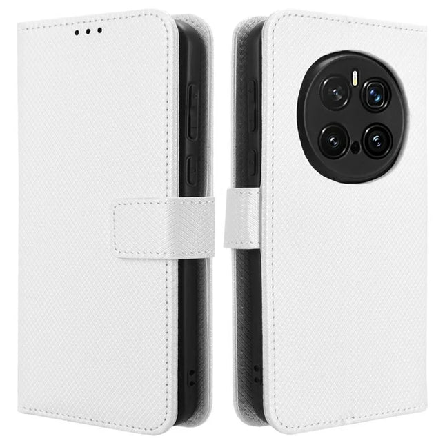For Honor Magic7 Pro 5G Case PU Leather Diamond Texture Wallet Phone Cover - White