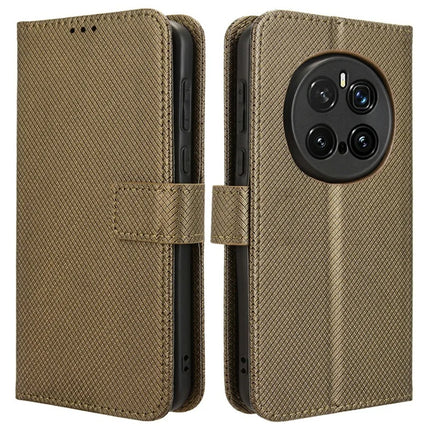 For Honor Magic7 Pro 5G Case PU Leather Diamond Texture Wallet Phone Cover - Brown