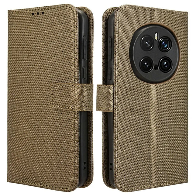 For Honor Magic7 Pro 5G Case PU Leather Diamond Texture Wallet Phone Cover - Brown