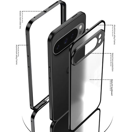 For Google Pixel 9 Pro XL Matte Case Aluminium Alloy+PC Phone Cover Pop-Up Snap Lock