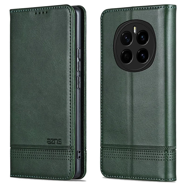 AZNS For Honor Magic7 5G Case Cowhide Texture PU Leather Wallet Phone Cover - Green