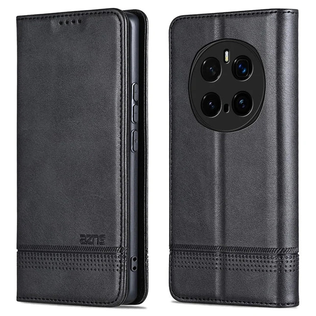 AZNS For Honor Magic7 Pro 5G Case Cowhide Texture PU Leather Wallet Phone Cover - Black