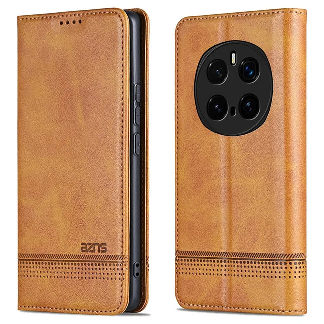 AZNS For Honor Magic7 Pro 5G Case Cowhide Texture PU Leather Wallet Phone Cover - Brown