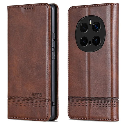 AZNS For Honor Magic7 Pro 5G Case Cowhide Texture PU Leather Wallet Phone Cover - Coffee