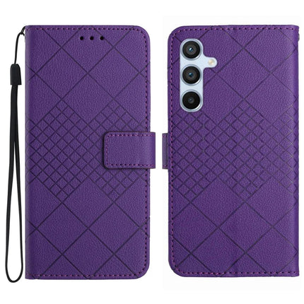 For Samsung Galaxy A26 5G Wallet Phone Case Imprint PU Leather Flip Folio Cover - Dark Purple