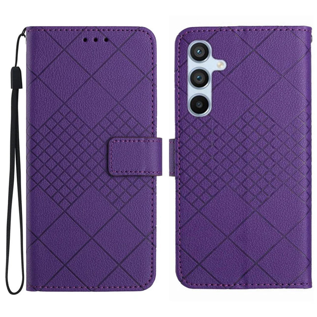 For Samsung Galaxy A26 5G Wallet Phone Case Imprint PU Leather Flip Folio Cover - Dark Purple