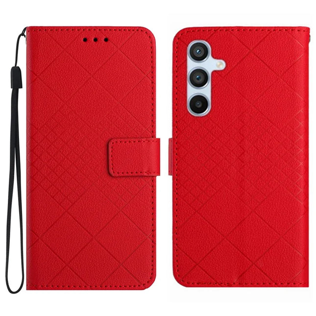 For Samsung Galaxy A26 5G Wallet Phone Case Imprint PU Leather Flip Folio Cover - Red