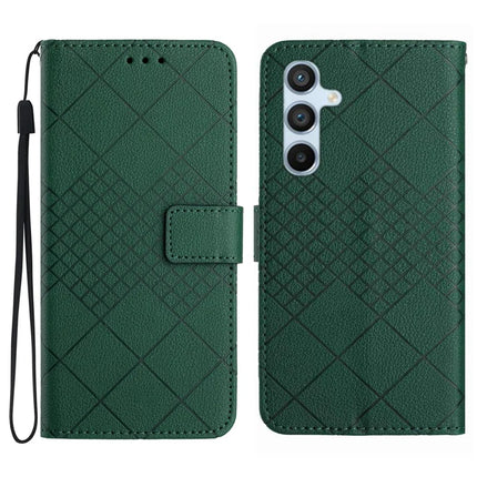 For Samsung Galaxy A26 5G Wallet Phone Case Imprint PU Leather Flip Folio Cover - Green