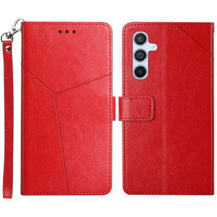 For Samsung Galaxy A26 5G Case Y-Shaped Lines Imprint Leather Phone Cover - Red