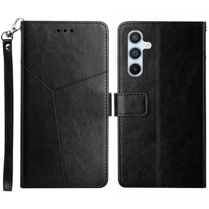 For Samsung Galaxy A26 5G Case Y-Shaped Lines Imprint Leather Phone Cover - Black