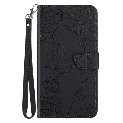 For Samsung Galaxy A26 5G Case Leather Phone Cover with Strap, Butterfly Flower Imprint