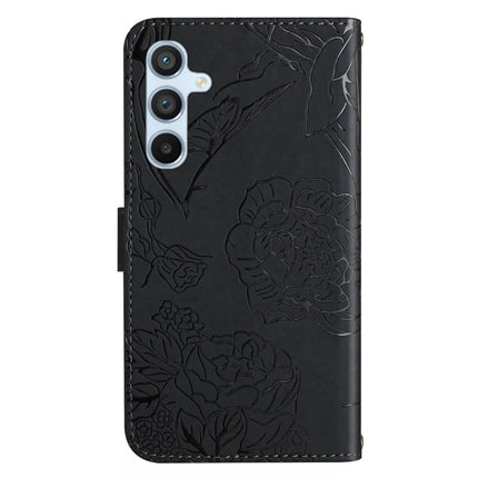 For Samsung Galaxy A26 5G Case Leather Phone Cover with Strap, Butterfly Flower Imprint