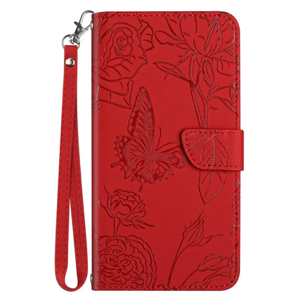 For Samsung Galaxy A26 5G Case Leather Phone Cover with Strap, Butterfly Flower Imprint