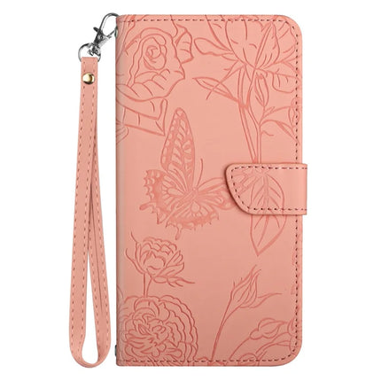 For Samsung Galaxy A26 5G Case Leather Phone Cover with Strap, Butterfly Flower Imprint