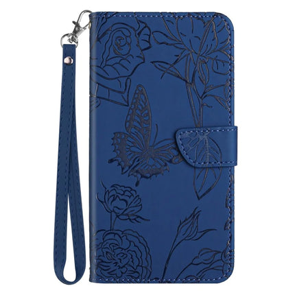 For Samsung Galaxy A26 5G Case Leather Phone Cover with Strap, Butterfly Flower Imprint