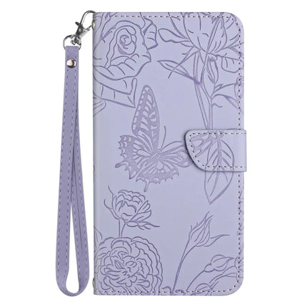 For Samsung Galaxy A26 5G Case Leather Phone Cover with Strap, Butterfly Flower Imprint