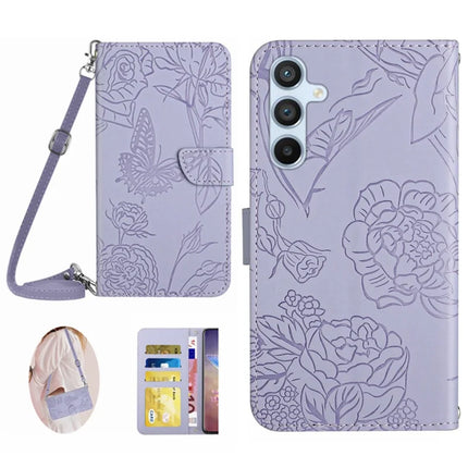 For Samsung Galaxy A26 5G Case Anti-Drop Leather Phone Cover Butterfly Flower Imprint - Purple