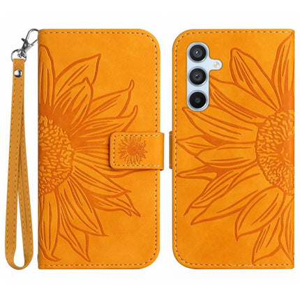 For Samsung Galaxy A26 5G Case Sunflower Imprint Leather Wallet Phone Cover with Wrist Strap - Yellow