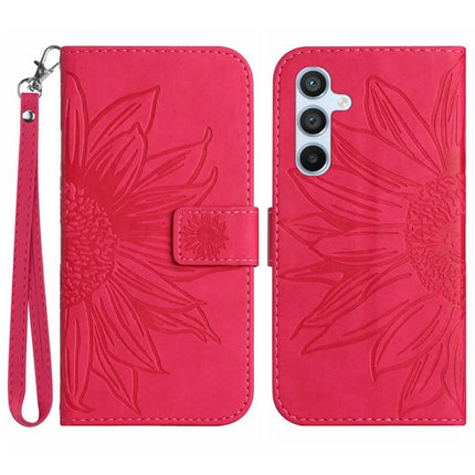 For Samsung Galaxy A26 5G Case Sunflower Imprint Leather Wallet Phone Cover with Wrist Strap - Rose