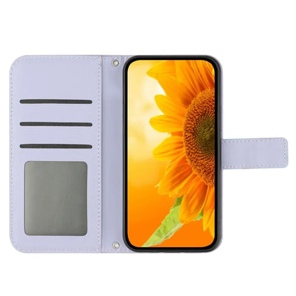 HT04 For Samsung Galaxy A26 5G Case Sunflower Imprint PU Leather Phone Cover with Long Strap