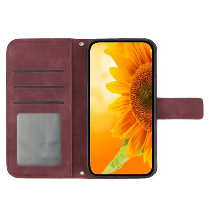 HT04 For Samsung Galaxy A26 5G Case Sunflower Imprint PU Leather Phone Cover with Long Strap