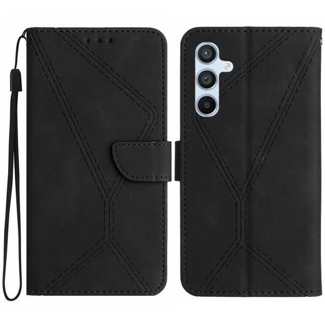 For Samsung Galaxy A26 5G Case Skin-Touch Lines PU Leather Flip Phone Cover -  Black