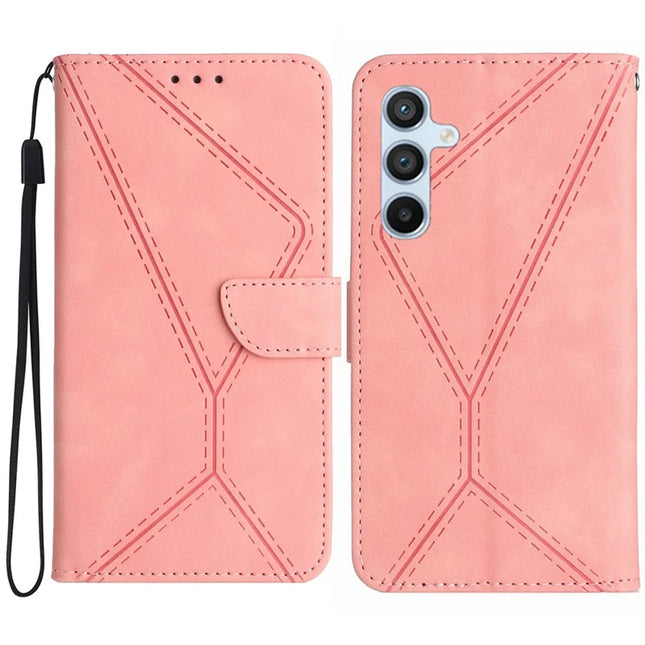 For Samsung Galaxy A26 5G Case Skin-Touch Lines PU Leather Flip Phone Cover -  Pink