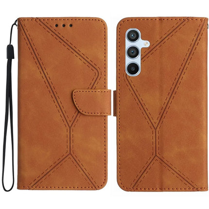 For Samsung Galaxy A26 5G Case Skin-Touch Lines PU Leather Flip Phone Cover -  Brown
