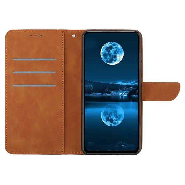 For Samsung Galaxy A26 5G Case Skin-Touch Lines PU Leather Flip Phone Cover -  Brown