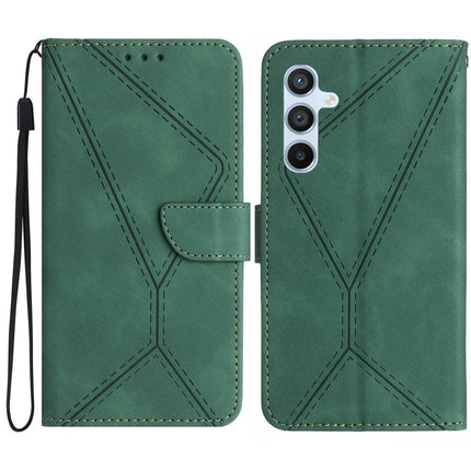 For Samsung Galaxy A26 5G Case Skin-Touch Lines PU Leather Flip Phone Cover -  Green