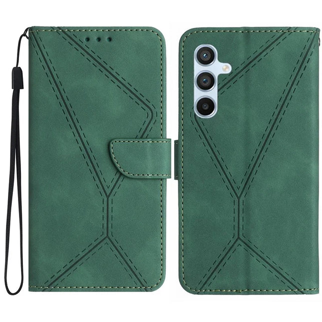For Samsung Galaxy A26 5G Case Skin-Touch Lines PU Leather Flip Phone Cover -  Green