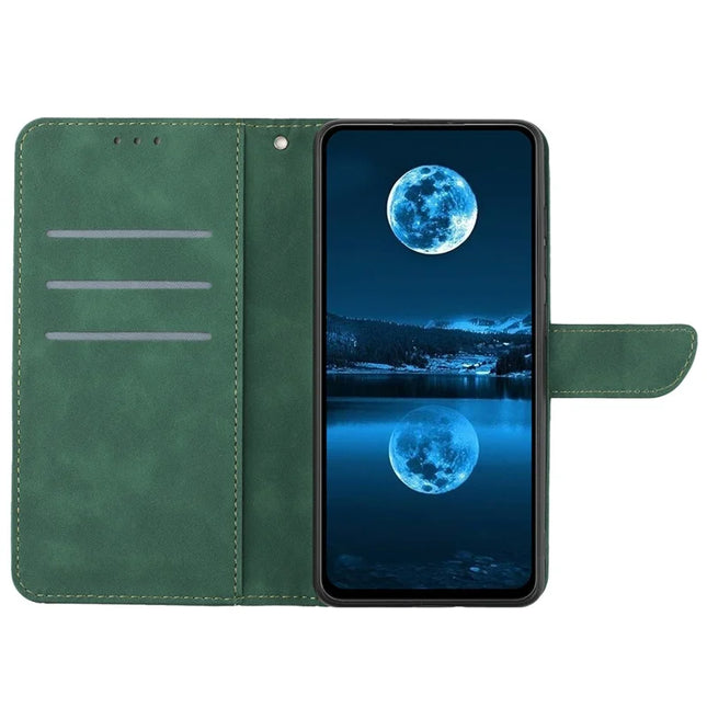 For Samsung Galaxy A26 5G Case Skin-Touch Lines PU Leather Flip Phone Cover -  Green