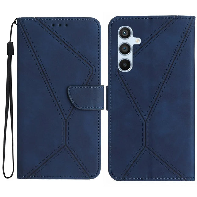 For Samsung Galaxy A26 5G Case Skin-Touch Lines PU Leather Flip Phone Cover -  Blue