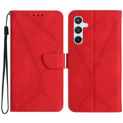 For Samsung Galaxy A56 5G Case Skin-Touch Lines PU Leather Flip Phone Cover - Red