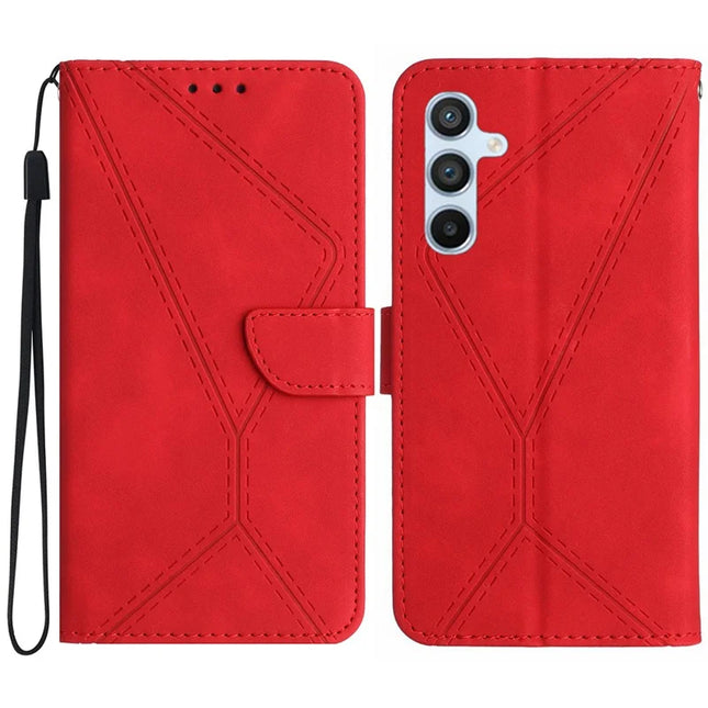 For Samsung Galaxy A56 5G Case Skin-Touch Lines PU Leather Flip Phone Cover - Red