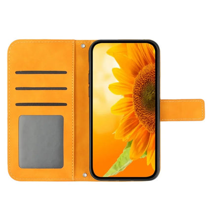 HT04 For Samsung Galaxy A56 5G Case Sunflower Imprint PU Leather Phone Cover with Long Strap