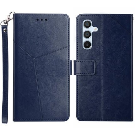 For Samsung Galaxy A56 5G Case Y-Shaped Lines Imprint Leather Phone Cover - Blue