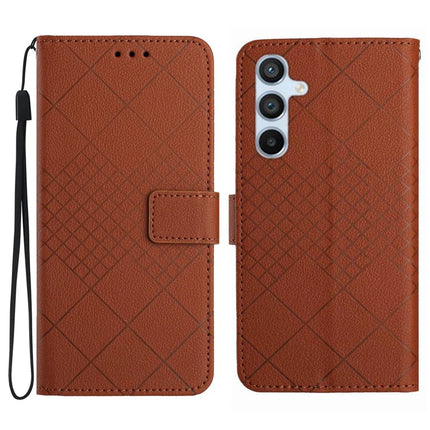 For Samsung Galaxy A56 5G Wallet Phone Case Imprint PU Leather Flip Folio Cover - Brown