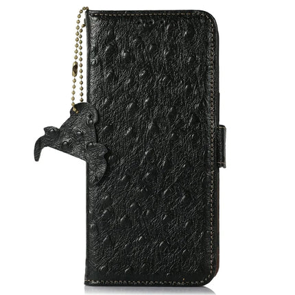 For Honor Magic7 Lite 5G / X9c 5G / X60 Pro 5G Case RFID Blocking Genuine Cow Leather Phone Case Ostrich Texture