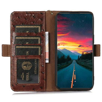 For Honor Magic7 Lite 5G / X9c 5G / X60 Pro 5G Case RFID Blocking Genuine Cow Leather Phone Case Ostrich Texture