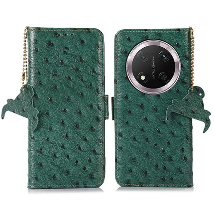 For Honor Magic7 Lite 5G / X9c 5G / X60 Pro 5G Case RFID Blocking Genuine Cow Leather Phone Case Ostrich Texture - Green