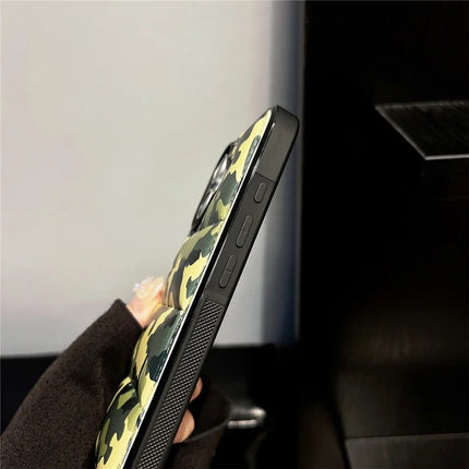 For iPhone 16 Plus Case Camo Puffer Jacket Leather+TPU 3D Protective Cover