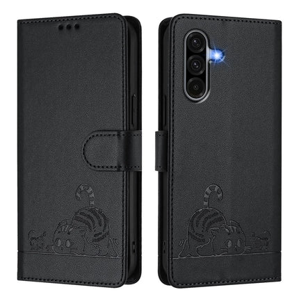 For Samsung Galaxy A16 4G / Galaxy A16 5G Case with Strap RFID Blocking Leather Wallet Phone Cover Cat Mouse Pattern