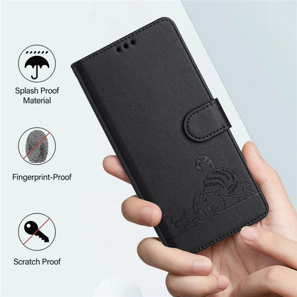 For Samsung Galaxy A16 4G / Galaxy A16 5G Case with Strap RFID Blocking Leather Wallet Phone Cover Cat Mouse Pattern